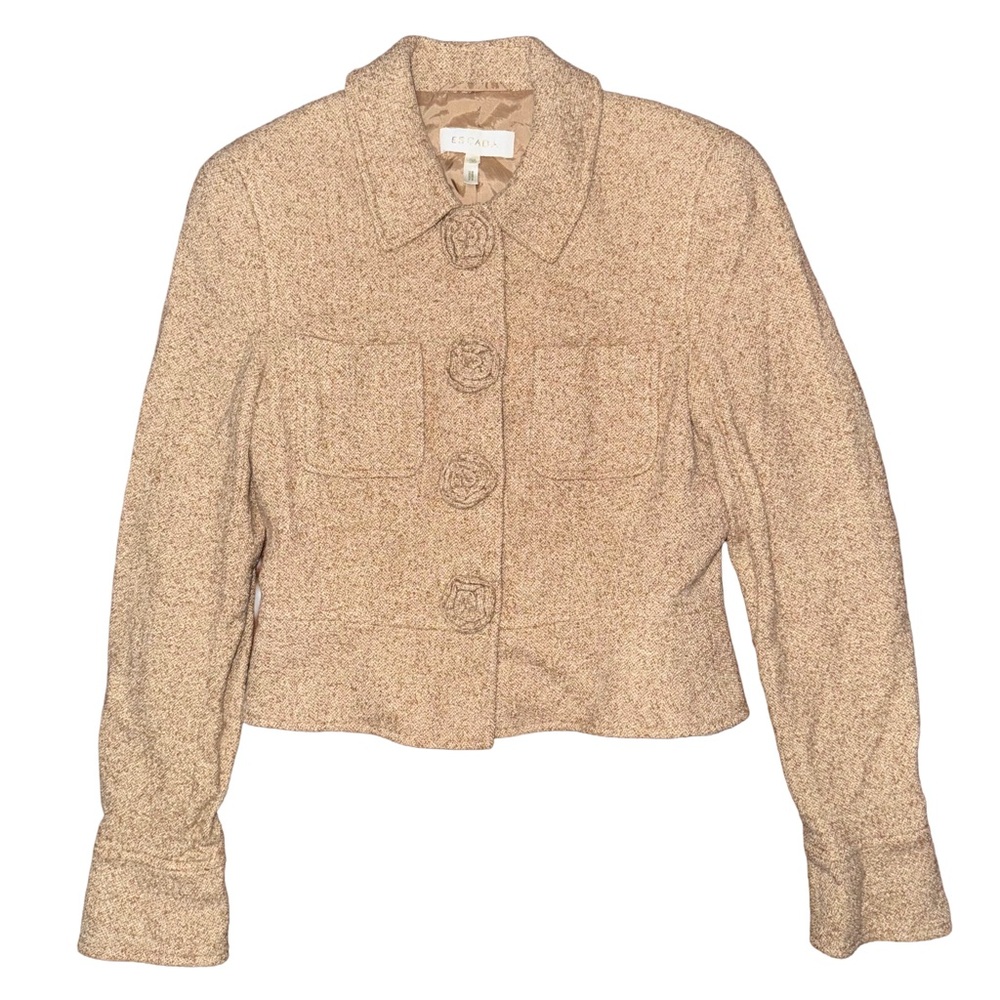 Escada Tweed Cashmere Blend Cropped Blazer Jacket Minimalist Quiet Luxury Preppy